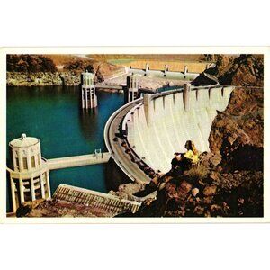 Hoover Dam 1950s Union Pacific Railroad Pictorial Postcard Scenic Landmark